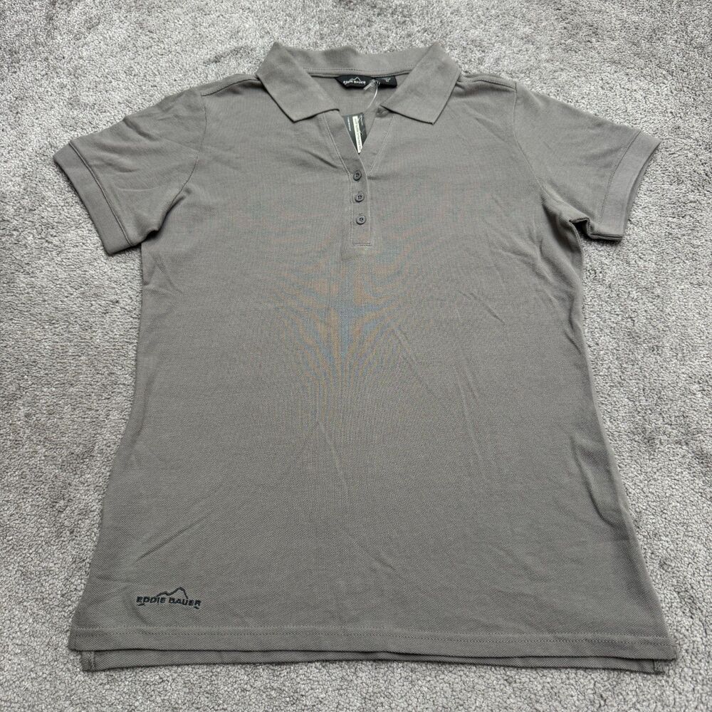 Eddie Bauer Short Sleeve Cotton Pique Polo Shirt Womens Medium Gray Top NWT